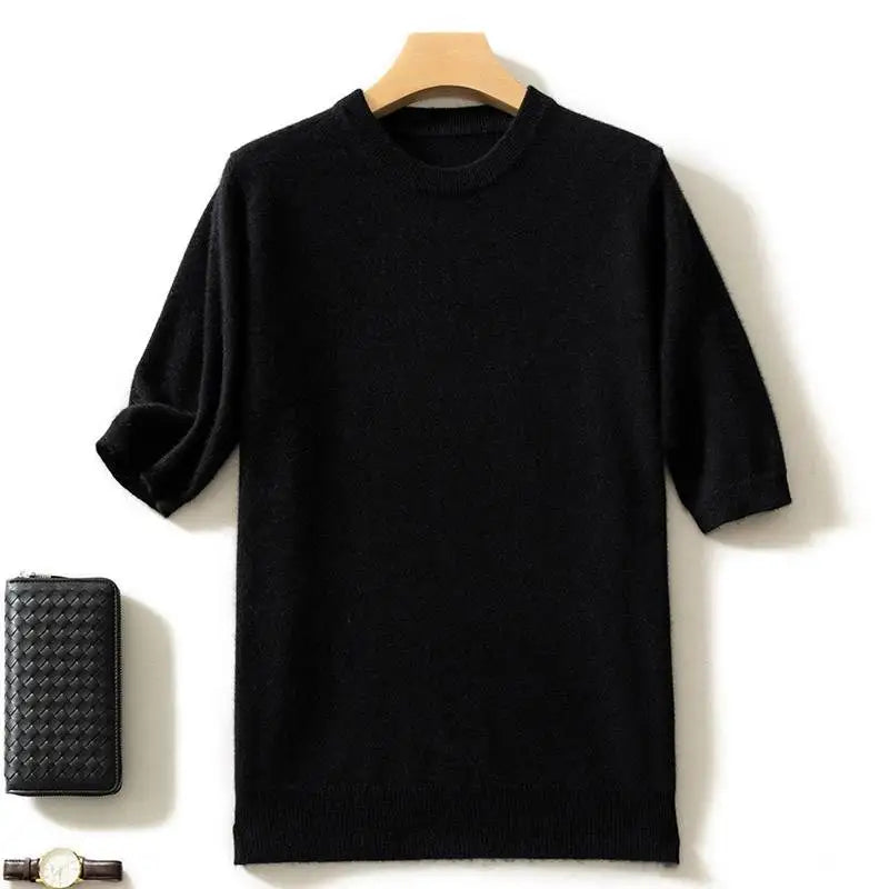 Fashion Menswear 100% Goat Cashmere 2021 Man O-Neck Pullovers Winter Sweaters Knitted Half Sleeve Hot Sale Standard Male Tops