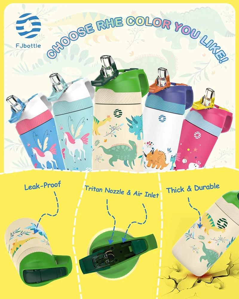 FJbottle water bottle for children ,Vacuum Flacks for girls, thermos Bottle With Healthy Straw And BPA Free,350ML