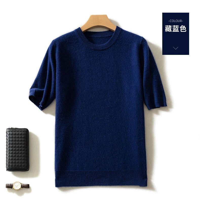 Fashion Menswear 100% Goat Cashmere 2021 Man O-Neck Pullovers Winter Sweaters Knitted Half Sleeve Hot Sale Standard Male Tops