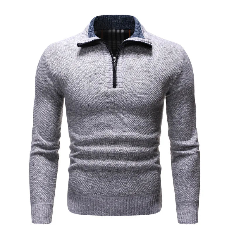 Autumn Winter Casual Sweaters Men Half High Collar Zippers Warm Fleece Pullovers Mens Thick Warm Knitted Sweater Men Pullovers