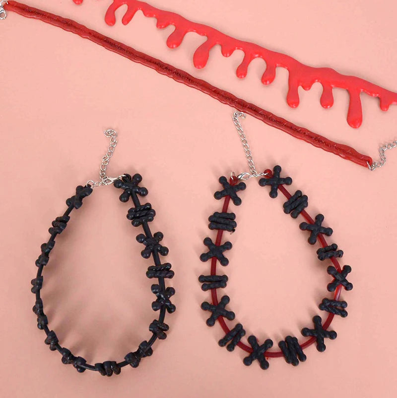 Halloween Decoration Bloody Necklace Horror Dripping Blood Collar Necklace Fake Blood Vampire Clown Costume Necklace Accessories