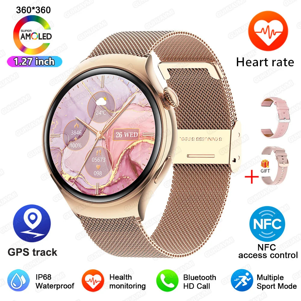 GUHUAVMI Smart Watch Women GPS Trajectory Heart Rate Blood Pressure NFC Bluetooth Call 1.27inch AMLOED Smartwatches Ladies