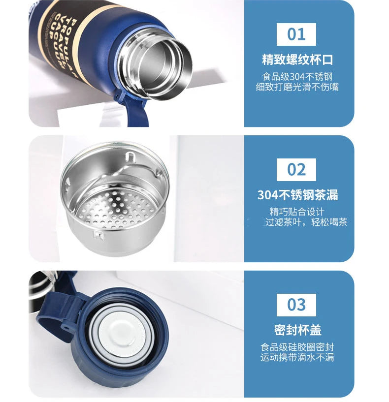 650ML 850ML 1100ML Thermos Double Stainless Steel Sport Vacuum Flask Outdoor Climbing Fitness Thermal Bottle Tea Insulation Cup