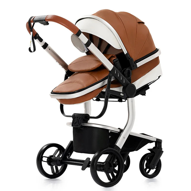 Lightweight Baby Stroller 3 in 1 Stroller PU Leather Stroller for Newborn Baby Car Seat Portable Baby Cart Pram High Landscape