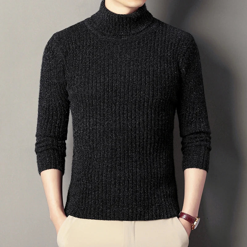 2025 New Turtleneck Sweater Men Solid Color Slim Pullovers Knitted Sweaters Mens Warm Autumn Winter Daily Casual Pullovers Man