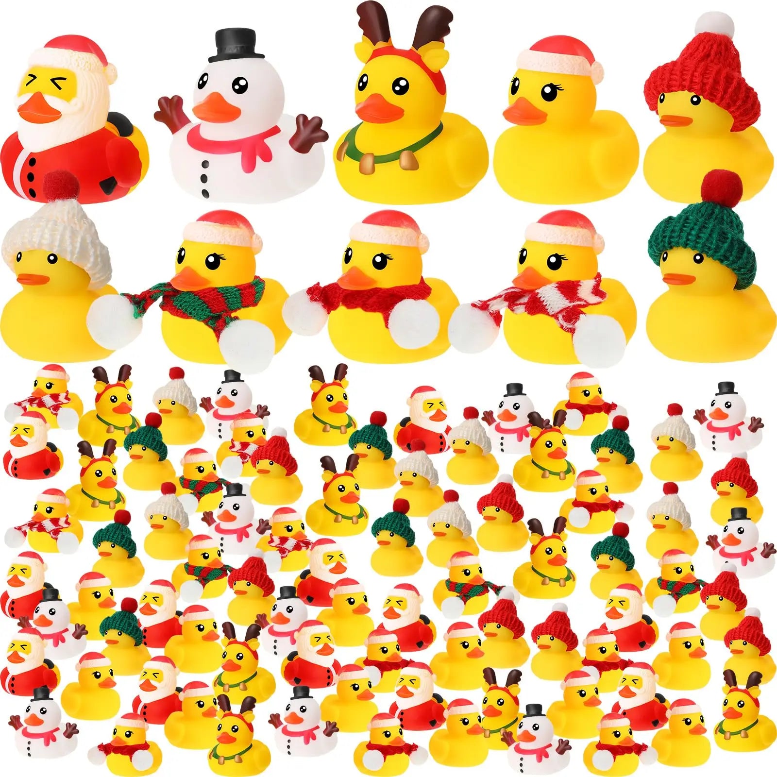 50/100 Pack Christmas Rubber Duck Toys Bulk Christmas Duck Hat Scarf Duck Elk Snowman Santa Claus Multi Style Winter Santa