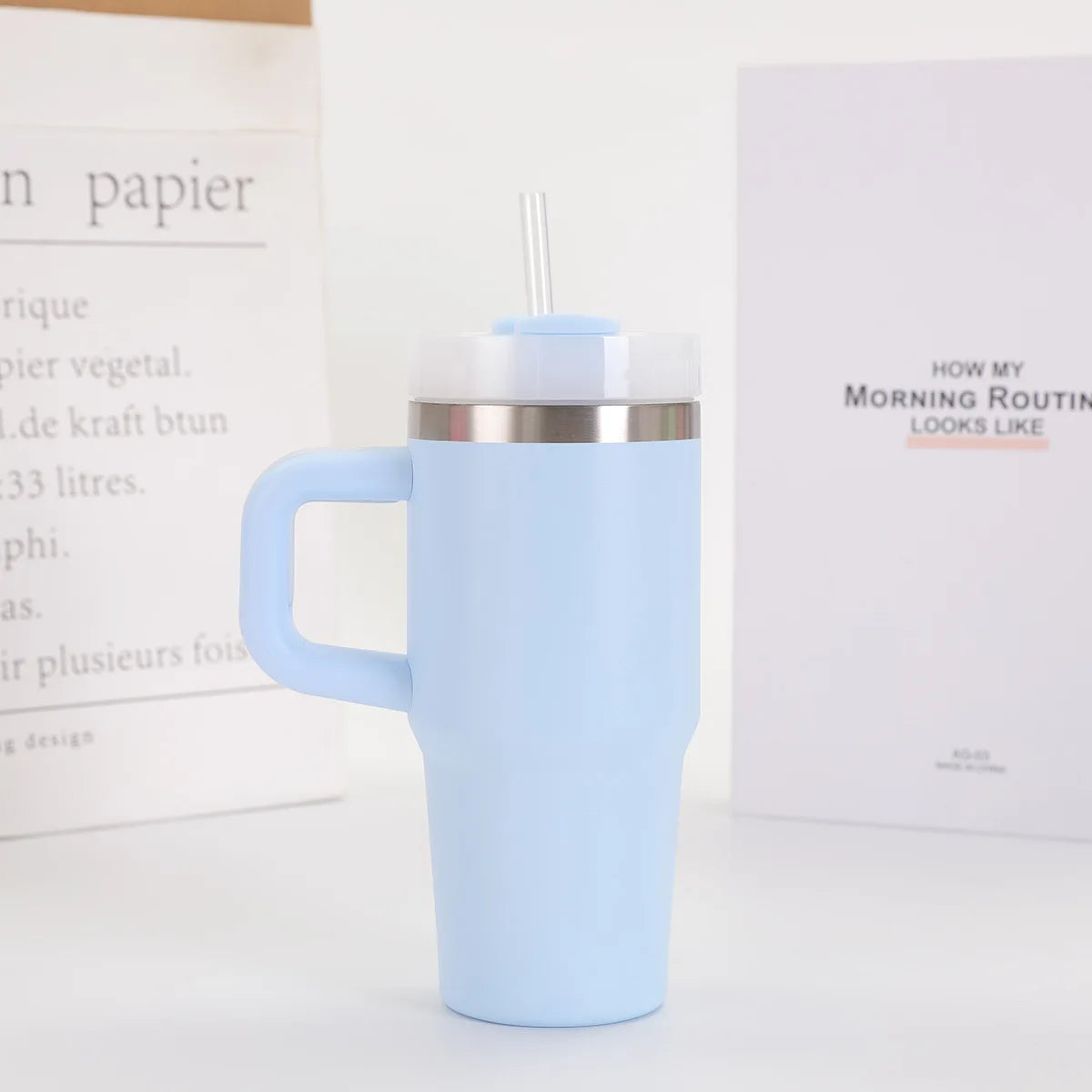 14oz Car Mug with Handle Double-layer Vacuum Coffee Cup Portable Water Cup Large Capacity 304 Stainless Steel Travel Thermal Cup