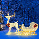 Christmas Lighted Reindeer & Santa's Sleigh, Xmas Lighted Outdoor Yard Decoration