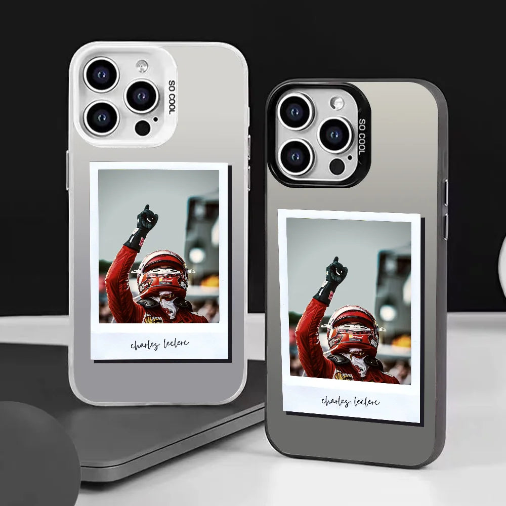 1PC Charles Leclerc 16 F1 Phone Case Phone Case IMD color silver shell For iPhone 16 15 14 13 12 11 Pro Max Plus