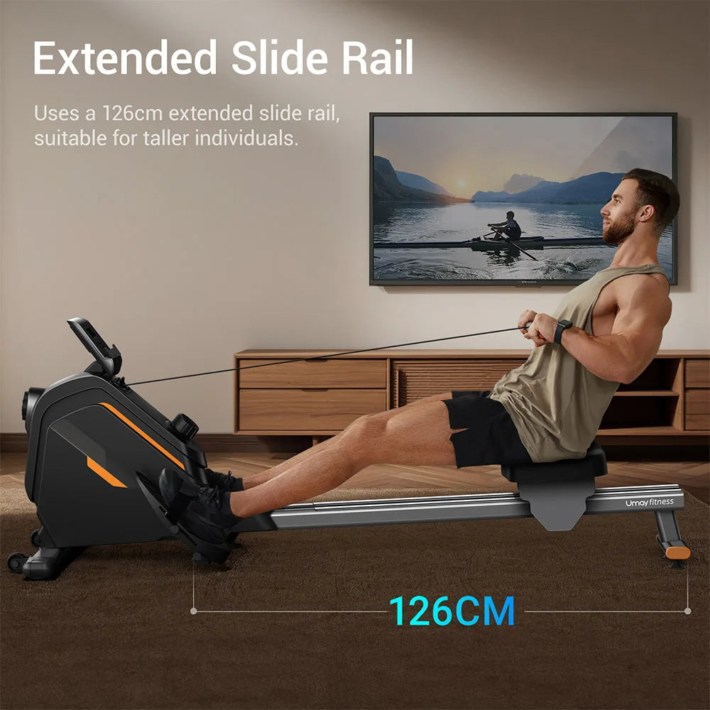 ROBORE UR20 Rower Machine with 126cm Extended Track, 16-Level Magnetic Resistance,160kg Weight Capacity,＜25 dB (Quiet Operation