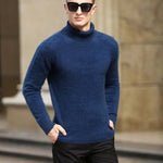 Autumn Winter Men's High Neck Pullover Knitted Sweater 100% Mink Cashmere Long Sleeved Loose Business Casual Warm Top New Styles