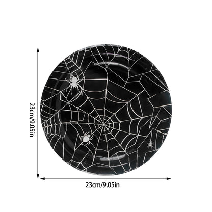 Halloween Party Spider Web Disposable Tableware Set Black Paper Plates Cups Napkin Halloween Birthday Party Decoration Supplies