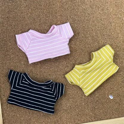 Doll'S Clothes Outfit Accessories For 15-17cm Labubu and 10cm cotton doll Solid color stripes T-shirt top short pants Clothing