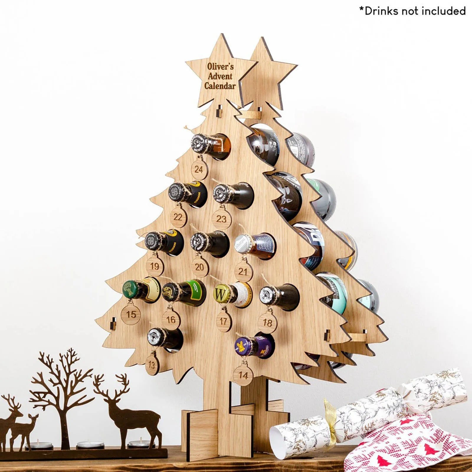 Christmas Countdown Wine Rack Wooden Christmas Tree Shaped Bottle Holder Festive Decor Ornament Craft Accessory
