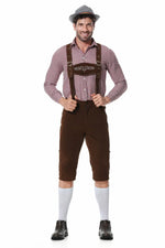 M-XXL Men Bavarian Oktoberfest Lederhosen Costume for Cosplay German Beer Festivals Suspenders Rompers Shirt Hat Set Outfit