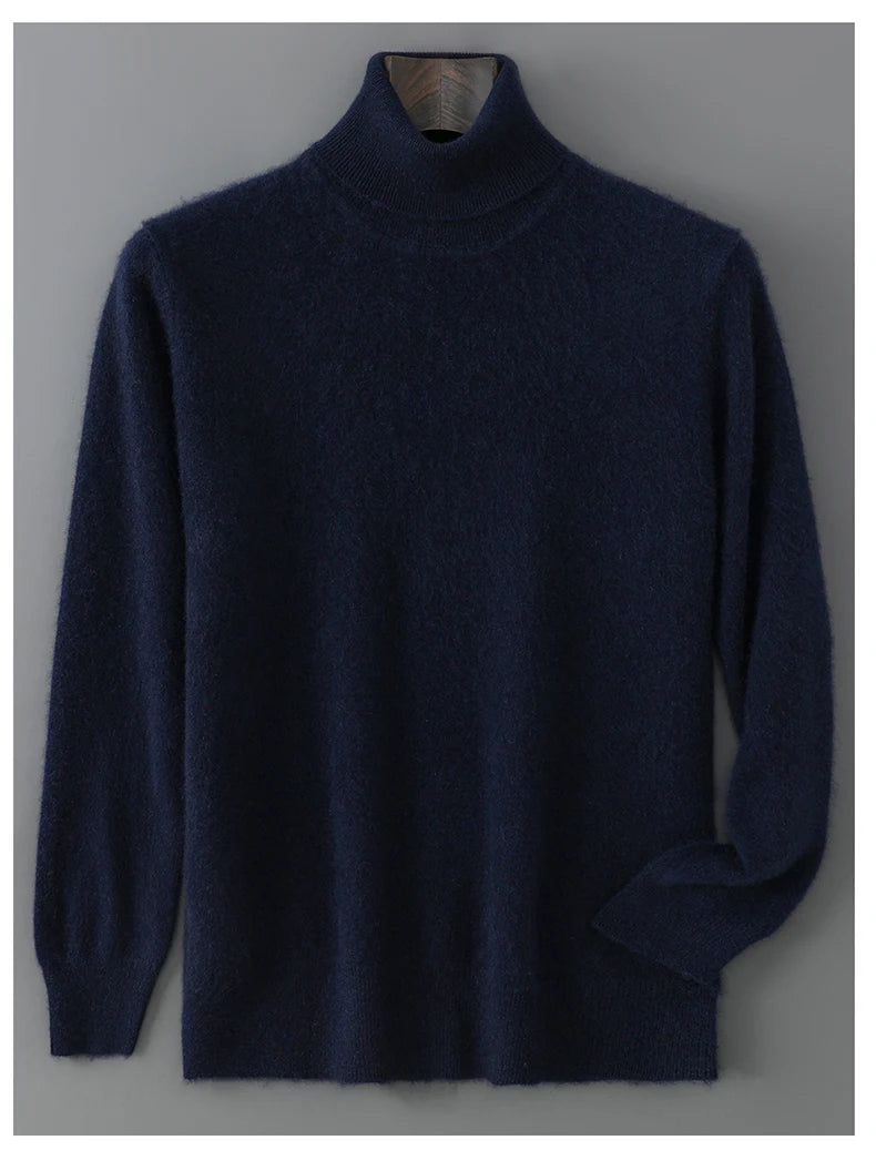 Men's 100% Pure Wool Pullover Sweater For Autumn Winter High Collar Knitted Long Sleeved Loose Solid Color Casual Simple Warmtop