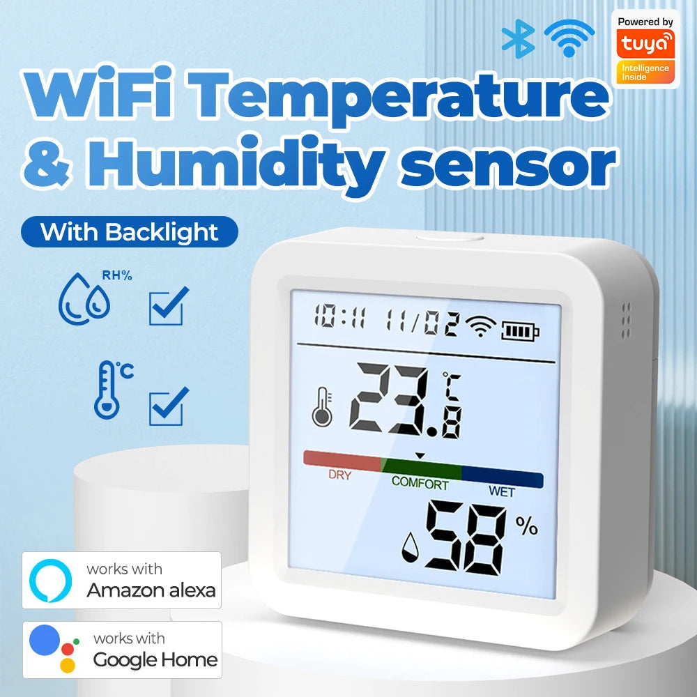 Tuya Smart Temperature And Humidity Sensor WiFi/Zigbee With Backlight Indoor Hygrometer Voice Control Via Alexa Google Home