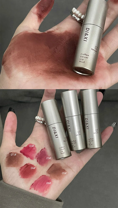 DIXI Mini Silver Tube Matte Lip Glaze — Velvet Finish, Skin-Enhancing, Versatile Low-Saturation Latte Shade