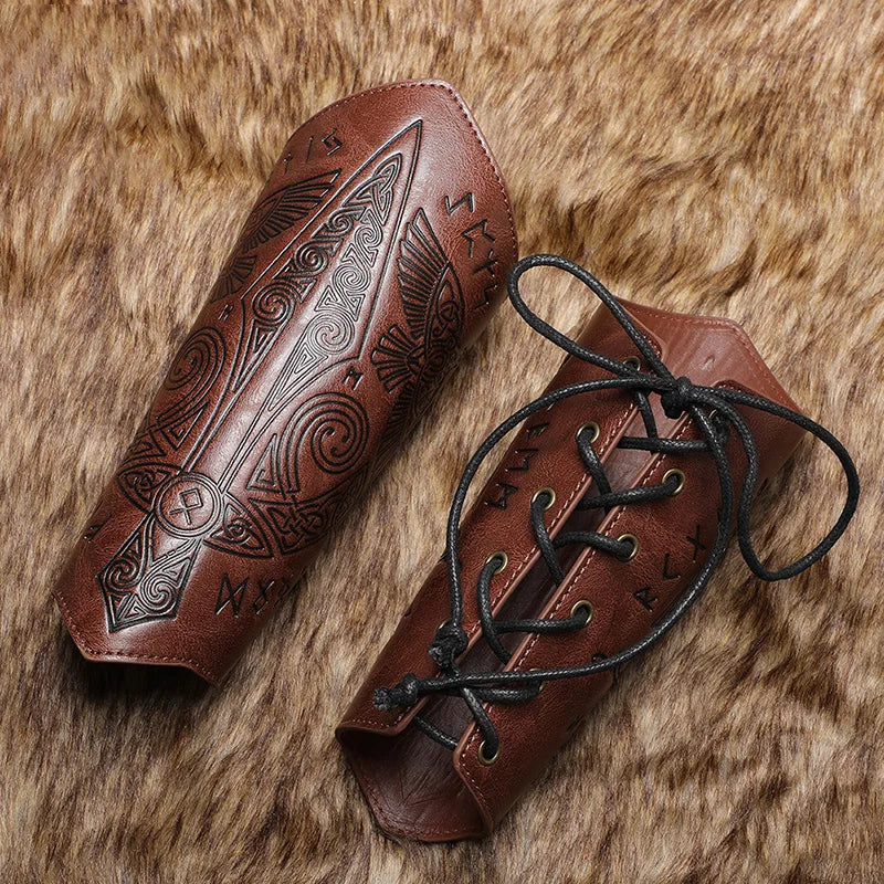 Medieval PU Leather Gauntlet Wristband Medieval Arm Bracers Punk Bracer Wrist Guards for Halloween Warrior Knight Photo Props