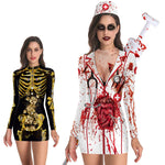 Women's Halloween Costume Dress Cosplay Nurse Costume Uniform Party Sexy Tight Skirt Dress For Female Skeleton Party Carnival