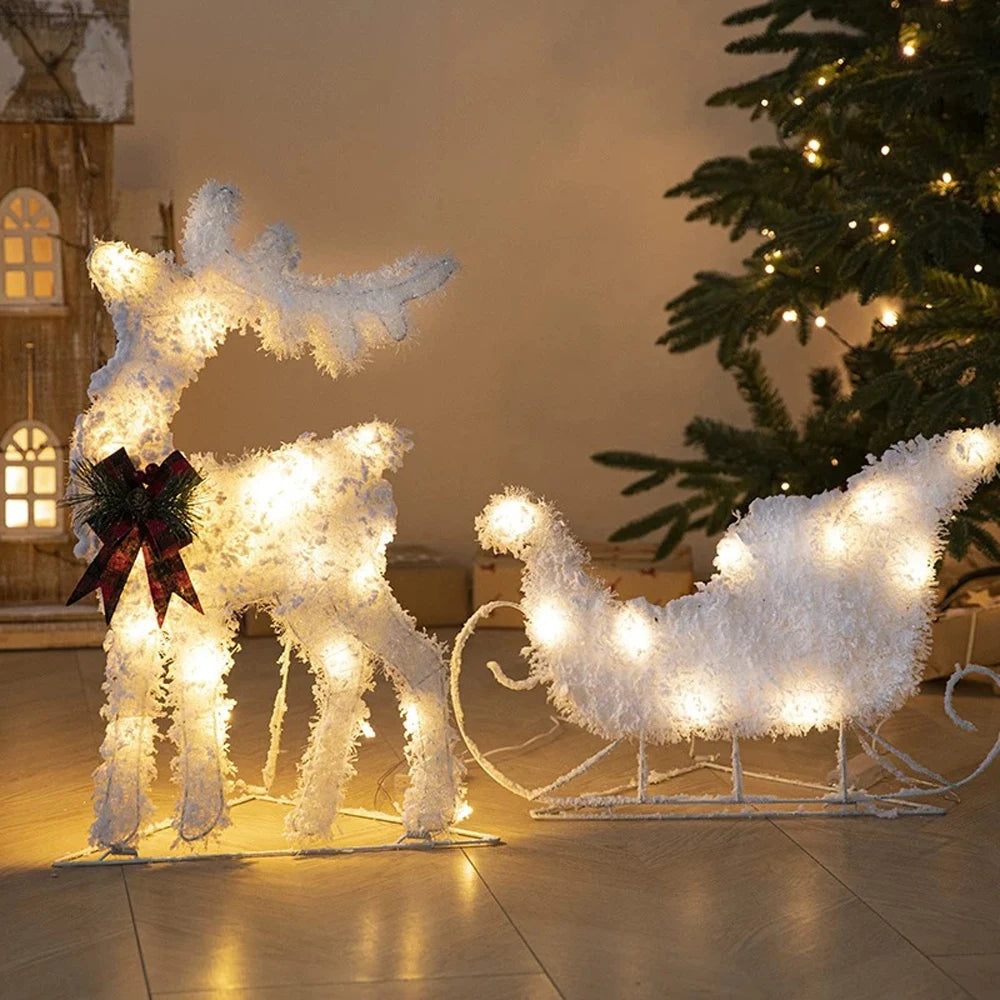 Christmas Decoration Reindeer with Sleigh LED Lighted Elk Xmas Outdoor Yard Lawn Decor Holiday Party Home Ornaments