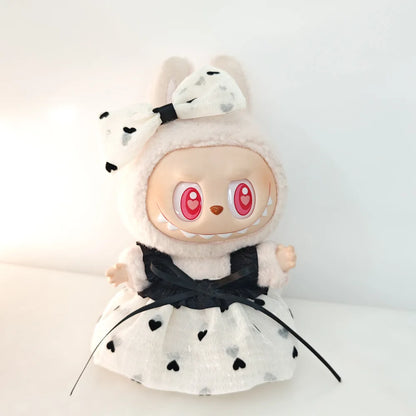 Doll Clothes For Labubu Clothing Princess Cute Heart Dress Gauze Skirt Headwear 2PCS/Pack Plush Cotton Doll Dress Up Accessory