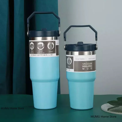20oz/30oz Stainless Steel Thermos Mug With Straw Keeps Cold and Heat Thermal Mug Tumbler Outdoor Sports Thermal Water Bottle