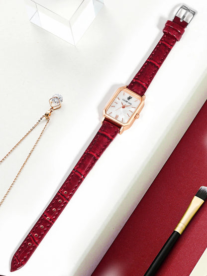 LUCKY FOX Women Watches Fashion Green Square Leather Quartz Watch Luxury Ladies Wristwatch Girlfriend Gift