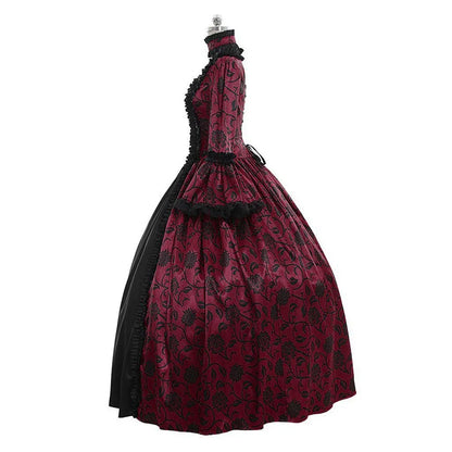 Women Vintage Exquisite Dress Gothic Retro Floral Print Ball Gowns Dress Medieval Renaissance Court Dress Halloween Costume