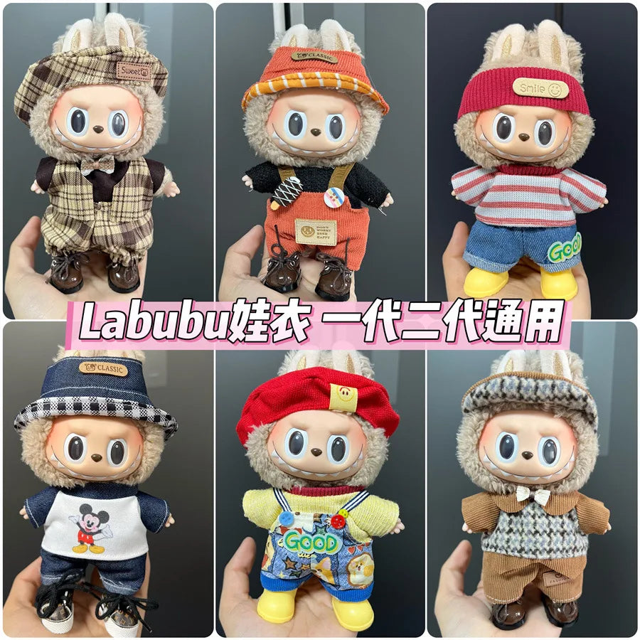 Cute Mini Plush Doll Clothes for 17cm Labubu Many Kinds of Overalls Clothes Accessories