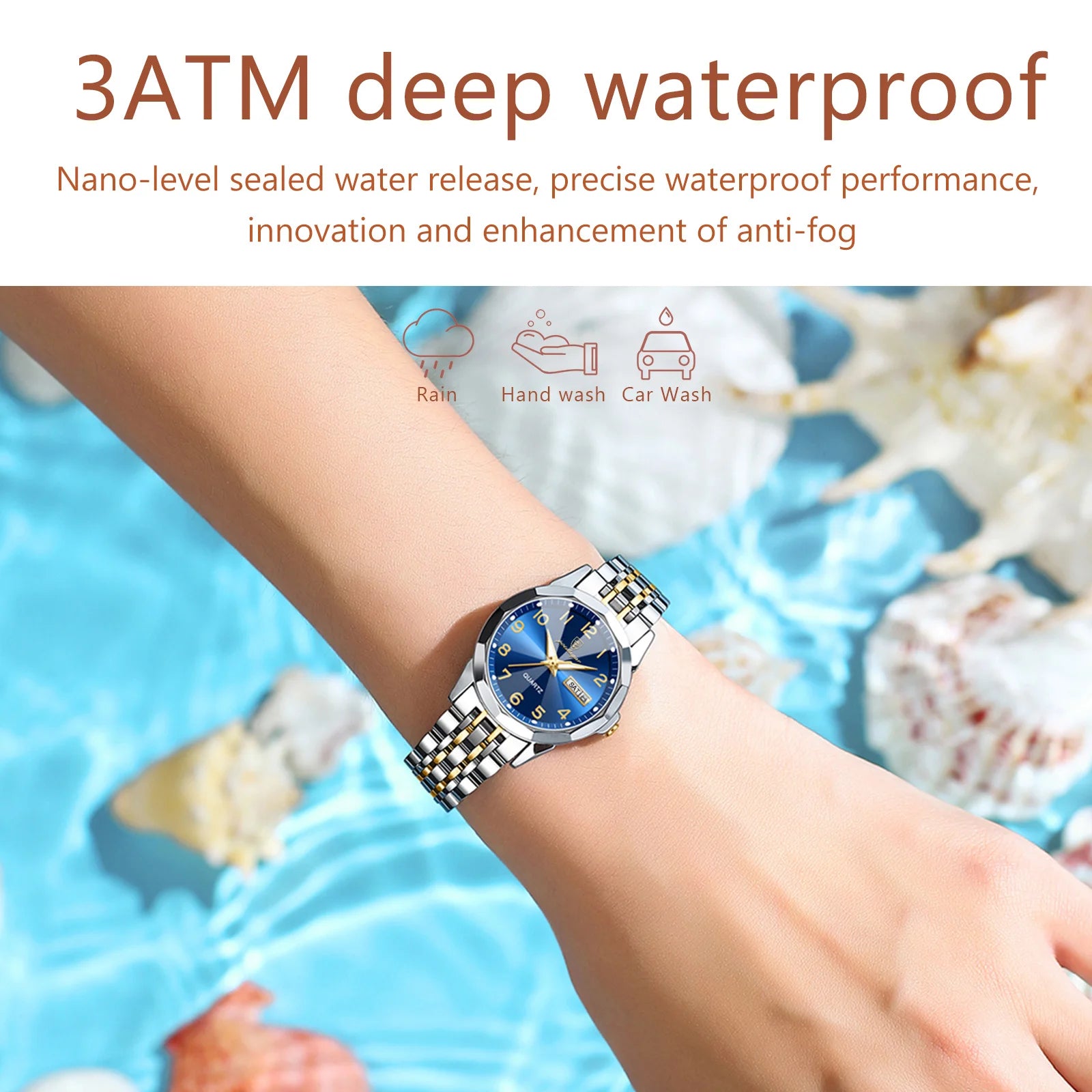 POEDAGAR Fashion Ladies Watch Waterproof Luminous Date Week Watch for Woman High Quality Stainless Steel Women's Quartz Watches