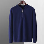 100% pure wool sweater round neck men's thick solid color long sleeved pullover sweater zipper wool knit winter cashmere sweater