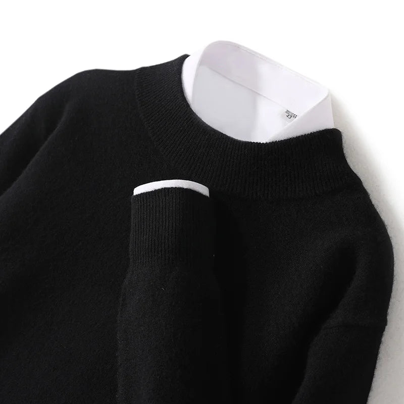 100% Pure Wool Sweater For Men, Half High Neck Knitted Pullover, Long Sleeved Casual Autumn Winter Thick High-End Sweater Warmth