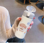 380ML Thermos Vacuum Flask Cute Cartoon 304 Stainless Steel Thermal Water Bottle Insulated Straw Cups Tumbler Drinkware
