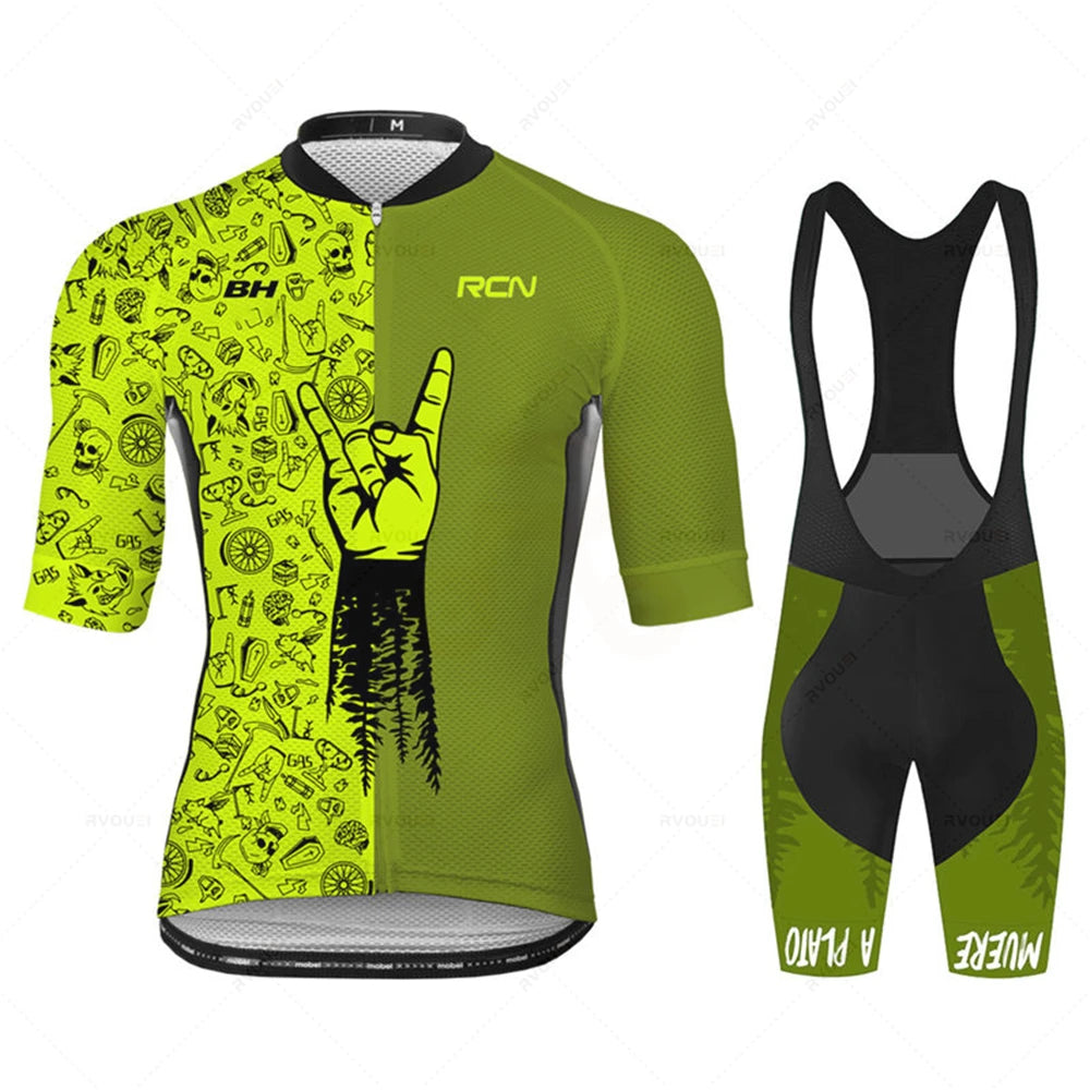 2025 RCN Pro Team Cycling Jersey Set – Men’s Short Sleeve Road Bike & MTB Racing Kit, Breathable Summer Bicycle Clothing with Bib Shorts