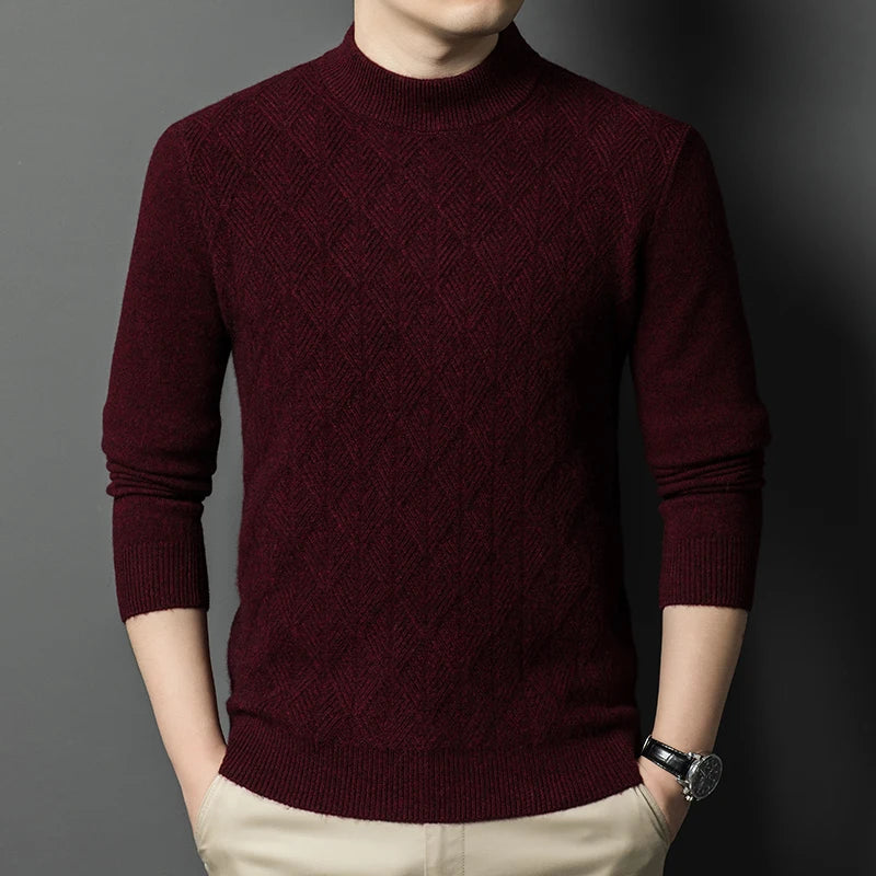 High Quality Winter Men's Mock Neck Knitted Sweater Solid Color Thick Warm Knit Pullovers Men Slim Fit Smart Casual Sweaters