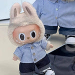 Striped shirt curled jeans set clothes For 15/17cm labubu doll outfit  Metal frame glasses For labubu doll Accessories