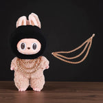 Luxury Tidal Current Labubu Black Hip Hop Mask Knitted Hat Accessories 3-Layer Big Gold Chain Street Fashion Doll Ornaments