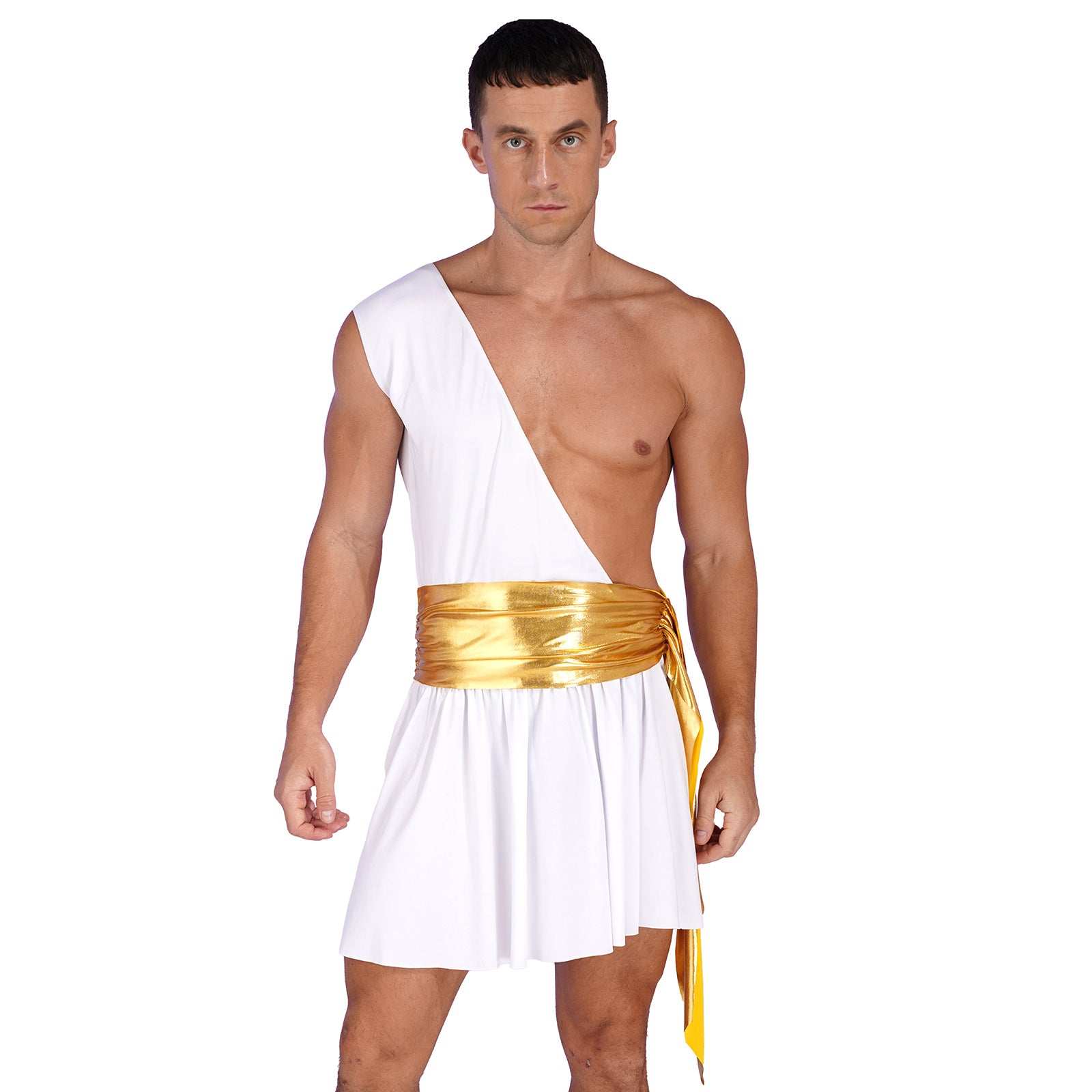 Mens Ancient Greek God Toga Gladiator Costumes Roman Emperor One Shoulder Sleeveless Robe Halloween Medieval Warrior Outfits