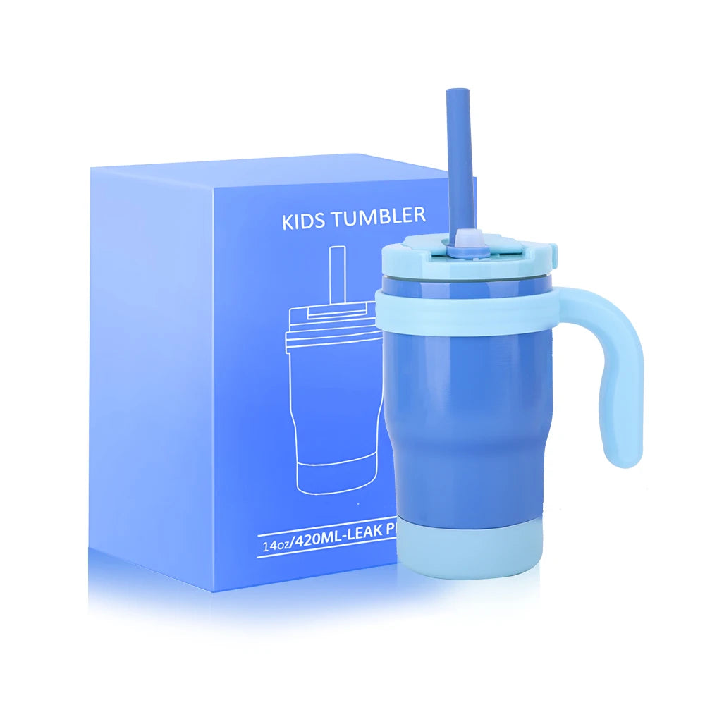 420ML Kids Thermos Bottle Leak Proof Tumbler With Handle Stainless Steel Travel Straw Mug For Toddler Boys Girls Christmas Gifts