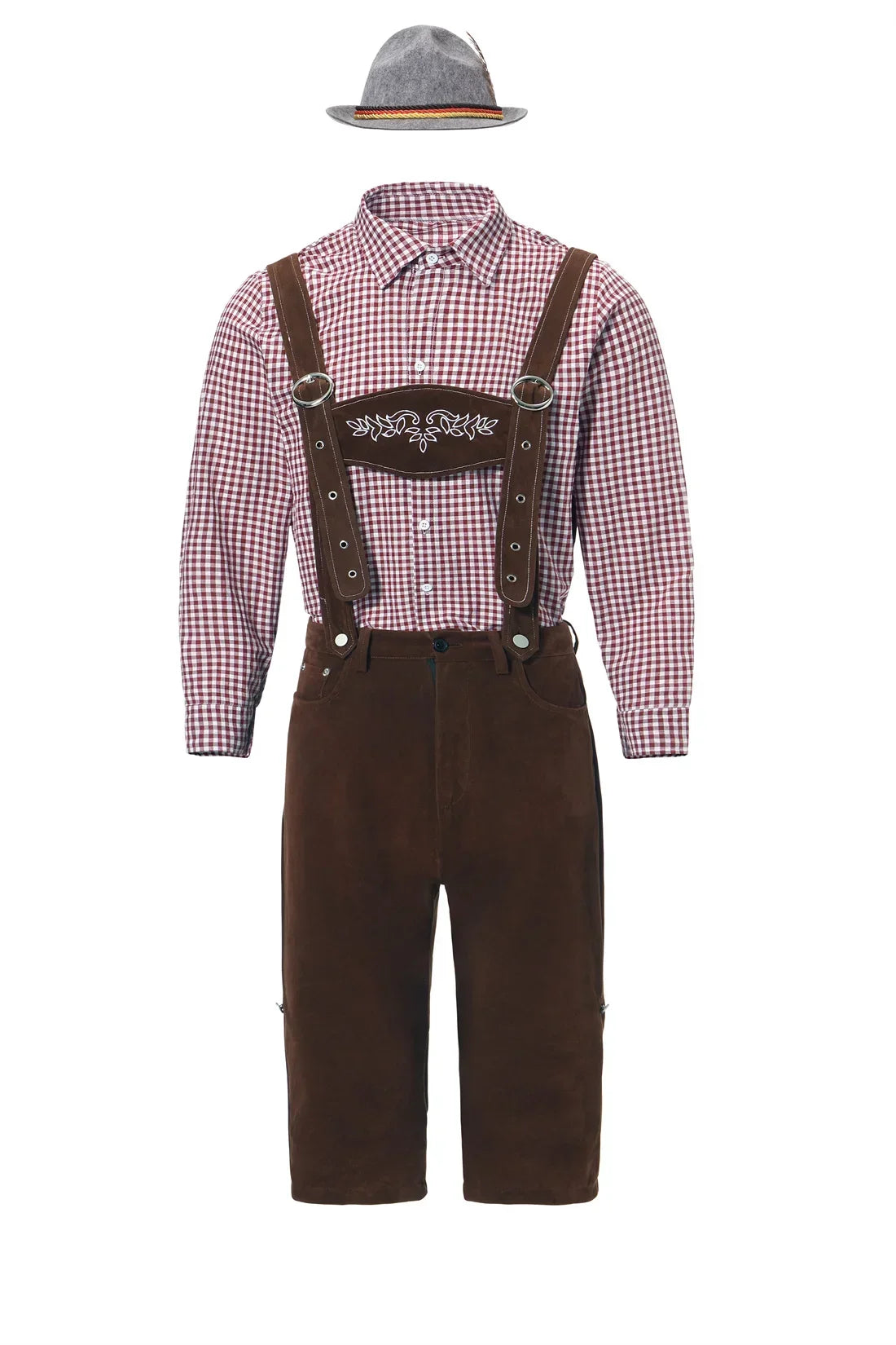 M-XXL Men Bavarian Oktoberfest Lederhosen Costume for Cosplay German Beer Festivals Suspenders Rompers Shirt Hat Set Outfit