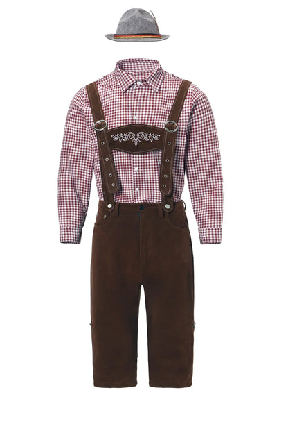 M-XXL Men Bavarian Oktoberfest Lederhosen Costume for Cosplay German Beer Festivals Suspenders Rompers Shirt Hat Set Outfit