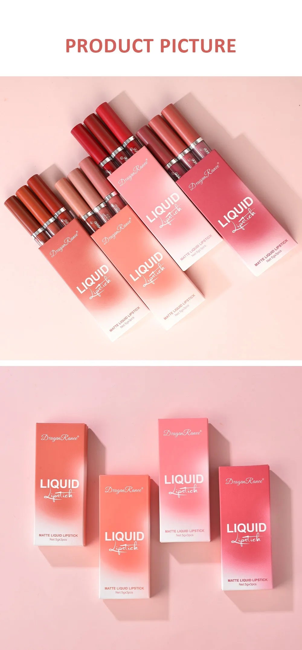 3Pcs/box Liquid Lipstick Set Matte Velvet Lip Gloss Set  Waterproof Liquid Lipstick Lip Non Stick Cup Lip Gloss Makeup