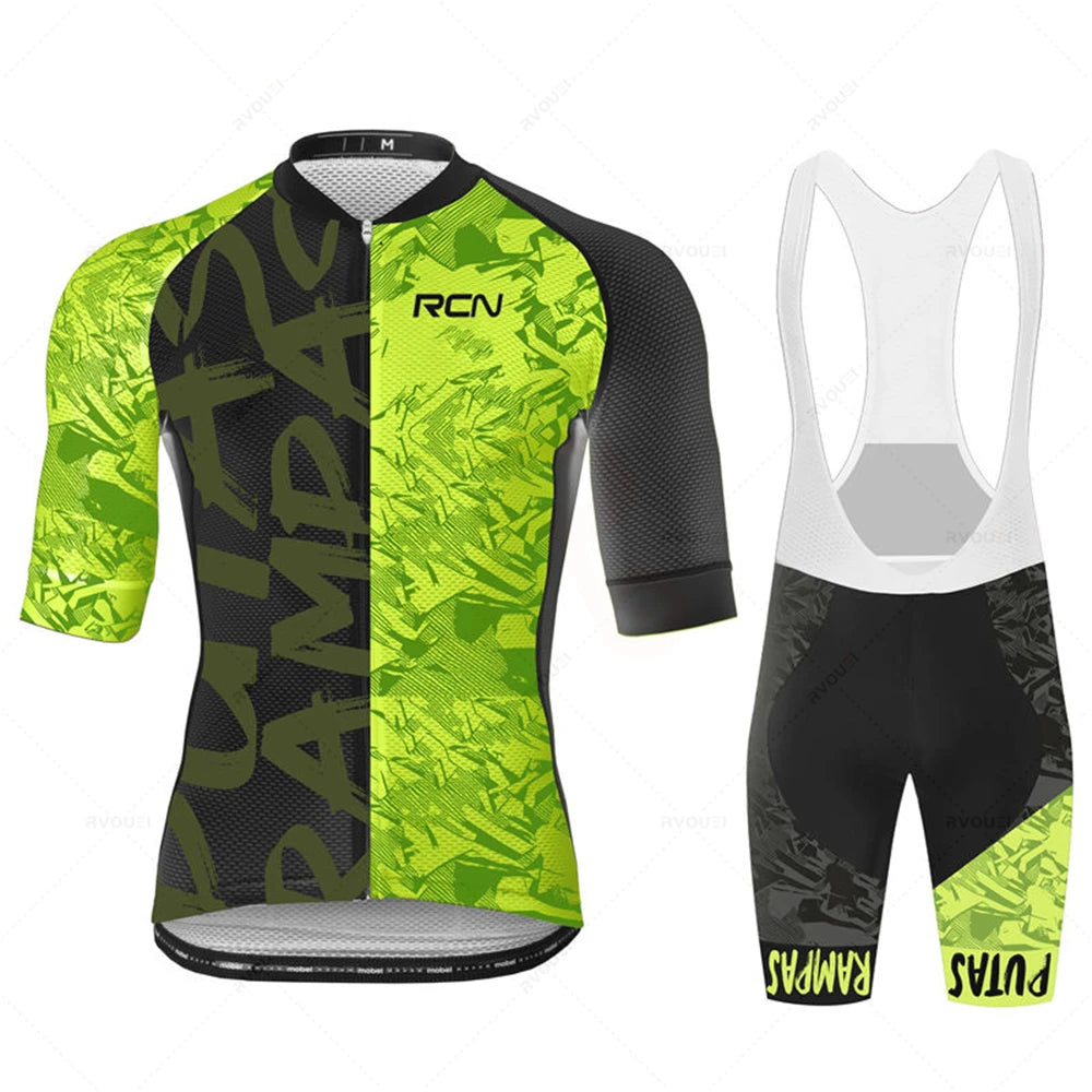 2025 RCN Pro Team Cycling Jersey Set – Men’s Short Sleeve Road Bike & MTB Racing Kit, Breathable Summer Bicycle Clothing with Bib Shorts