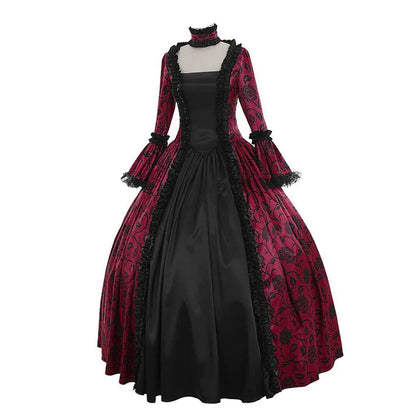 Women Vintage Exquisite Dress Gothic Retro Floral Print Ball Gowns Dress Medieval Renaissance Court Dress Halloween Costume