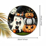 2D Halloween Circular Wooden Sign, Cute Ghost, Bat, Pumpkin Design, Suitable for Home, Room, Garden, Party Decoration, Gifts
