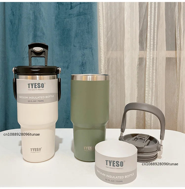 Tyeso 600/750/900ML Car Coffee Cup Thermo Bottle with Straw Portable Sport Insulated Vacuum Flask Travel Thermal Water Bottle