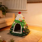 Winter Christmas Tree Cat Nest Handmade /Finished Cat Bed /Winter Warmth Semi Enclosed Dog Nest Felt Cone Pet House 크리스마스 고양이 굴