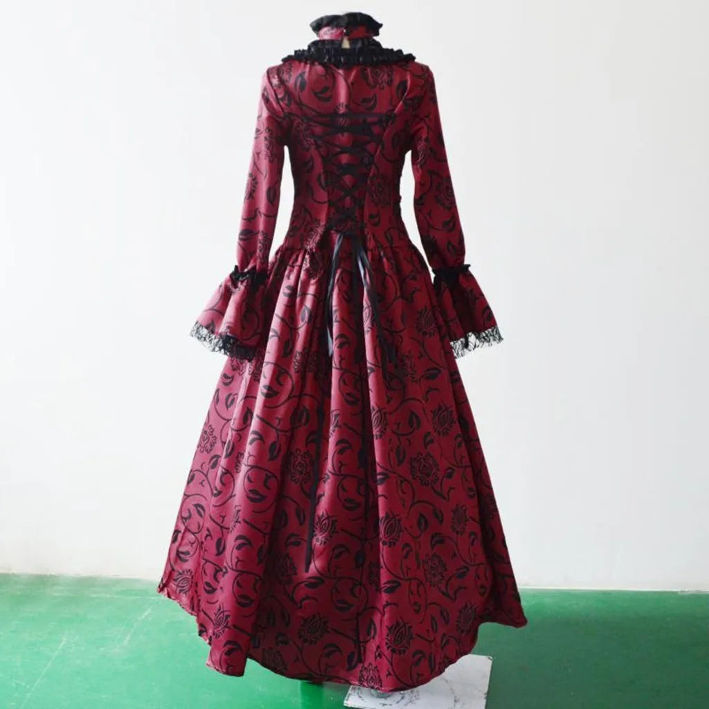 Women Vintage Exquisite Dress Gothic Retro Floral Print Ball Gowns Dress Medieval Renaissance Court Dress Halloween Costume