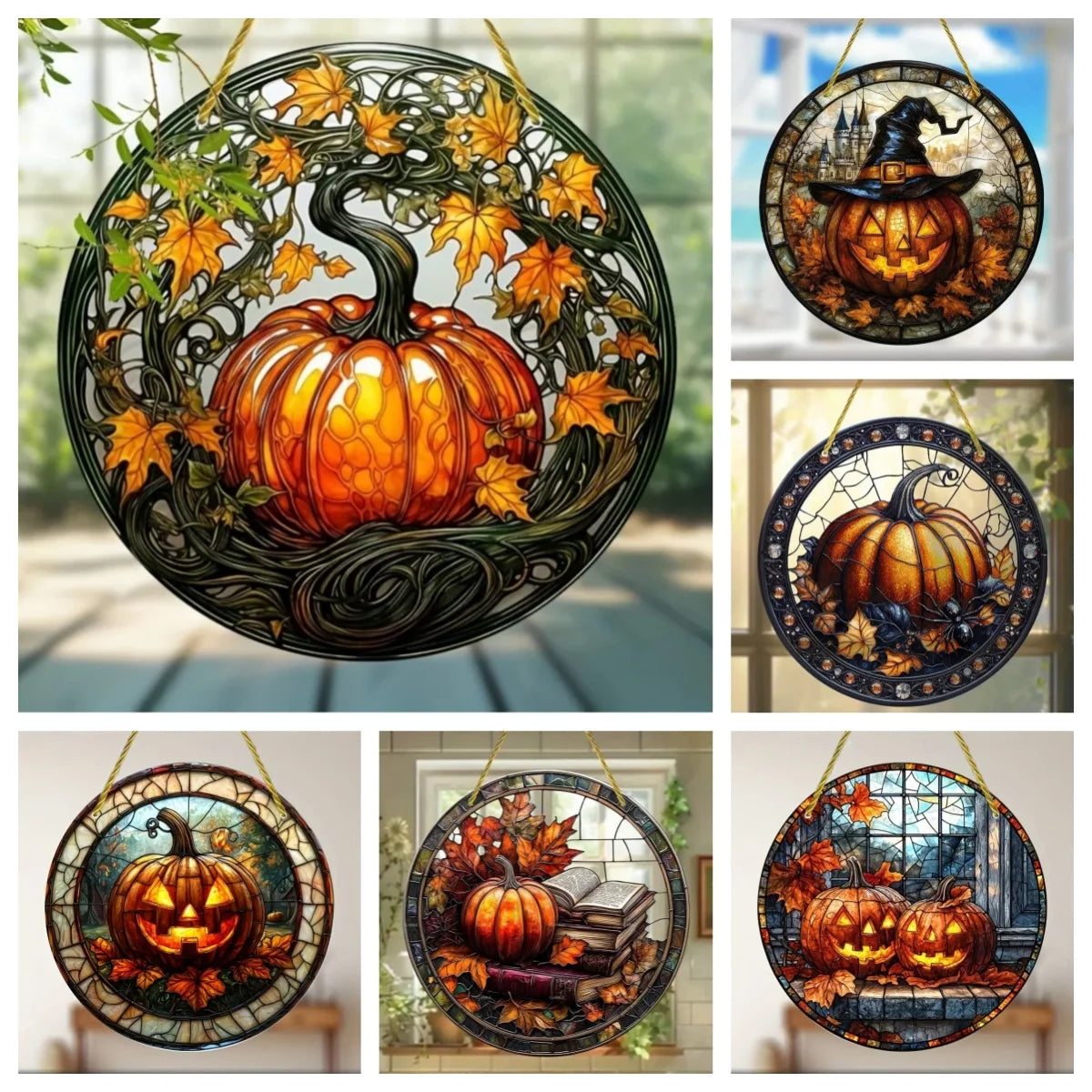 2D Halloween pumpkin circular acrylic sign, suitable for windows, porches, classrooms, courtyards, Halloween decorations, gifts